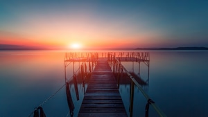 Pier, Landscape, Nature, Sunset, Evening, 4K wallpaper