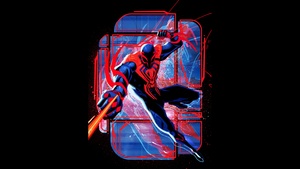 Spider-Man 2099, Spider-Man: Across the Spider-Verse, 2023 Movies, Marvel Comics, Black background, AMOLED, Spiderman, 4K wallpaper