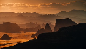 Rock formations, Hisma Desert, NEOM, Saudi Arabia, Sunset, 4K wallpaper