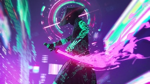 Cyberpunk, Neon, Sword, Artist, Artwork, Digital Art, 4K wallpaper