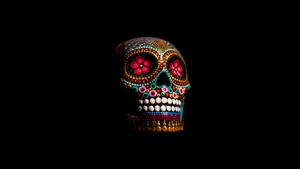 Skull, Multicolor, Black background, 4K wallpaper
