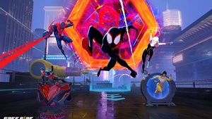 Free Fire, Spider-Man: Across the Spider-Verse, Miles Morales, Spider-Man 2099, Spider-Gwen, Spiderman, 4K wallpaper