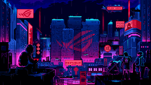 ASUS ROG, Futuristic, Pixel art, Cyberpunk, 4K wallpaper