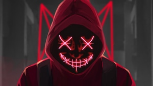 Neon, Mask, Hoodie, Anonymus, Artist, Artwork, Digital Art, 4K wallpaper