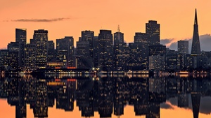 San Francisco, Golden hour, Cityscape, City Skyline, Sunset, Urban, Skyscrapers, Metropolitan, Reflections, Orange sky, High rise building, 4K wallpaper