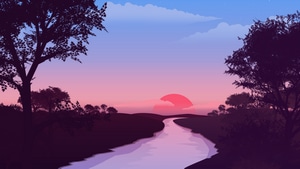 Lake, Red, Sunset, Nature, Deviantart, 4K wallpaper