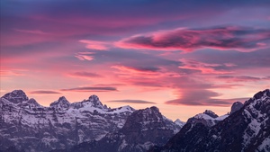 Alps mountains, Dolomites, Sunset, Dusk, Pink sky, 4K wallpaper