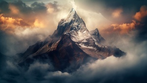 Mountain Peak, Alps, Clouds, AI art, 4K wallpaper