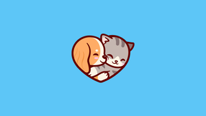 Puppy, Kitten, Love heart, Blue background, Simple, 4K wallpaper