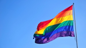 Pride flag, LGBTQ, Rainbow, Blue Sky, 4K wallpaper