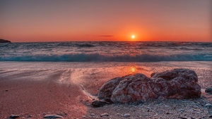 Sea, Beach, Sunset, 4K wallpaper