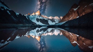 Mountains, Milky Way, Scenery, AI art, Lake, Night, 4K wallpaper