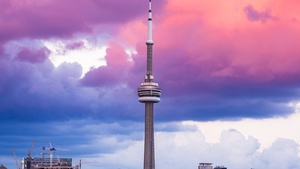 CN Tower, Tourist attraction, Toronto, Ontario, Pink clouds, Aesthetic, 4K wallpaper