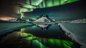 Aurora Borealis, Winter, Mountain, Northern Lights, Reflections, 4K wallpaper