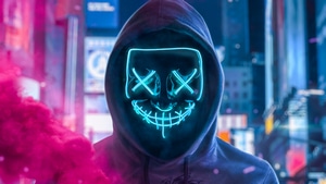 Mask, Hoodie, Anonymus, Neon, Photography, Smoke, 4K wallpaper