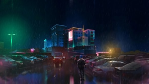 Neon, Rain, Alone, Artist, Artwork, Digital Art, Artstation, 4K wallpaper