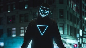 Mask, Hoodie, Anonymus, Neon, Photography, 4K wallpaper