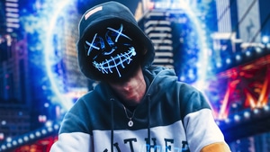 Mask, Hoodie, Anonymus, Neon, Photography, 4K wallpaper
