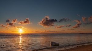 Sunset, Sea, Boat, Nature, 4K wallpaper