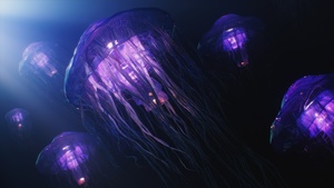 Jellyfishes, Aesthetic, Underwater, CGI, Bioluminescence, 4K wallpaper