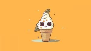 Kawaii ice cream, Desert, Cute face, Kawaii cartoon, Yellow background, 4K wallpaper