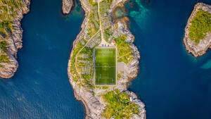 Soccer field, Norway, Aerial view, 4K wallpaper