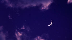 Crescent Moon, Purple sky, Stars, Aesthetic, 4K wallpaper