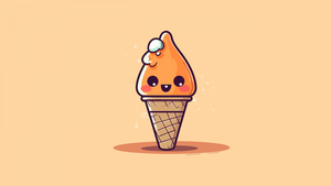 Kawaii ice cream, Cute face, Kawaii cartoon, Pastel orange, AI art, 4K wallpaper