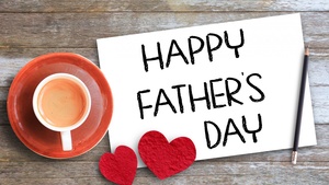 Happy Fathers Day, Greeting Card, Love hearts, Red hearts, Coffee cup, 4K wallpaper