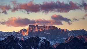 Dolomite mountains, Sunset, Mountain range, Dolomites, 4K wallpaper