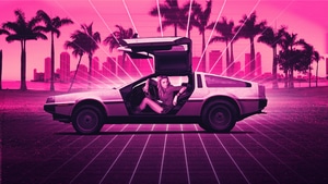 Delorean, Retrowave, Cars, Artist, Artwork, Digital Art, Amber Heard, 4K wallpaper