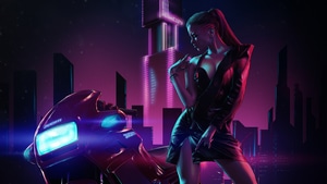 Biker, Cyberpunk, Artist, Artwork, Digital Art, Retrowave, 4K wallpaper