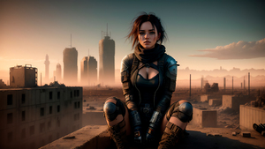 Hunter, AI art, Cyberpunk girl, Apocalypse, 4K wallpaper