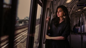 Girls, Model, Black Dress, Train, 4K wallpaper