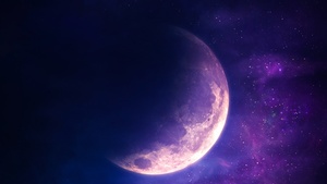 Aesthetic, Moon, Stars, Purple sky, Surreal, 4K wallpaper