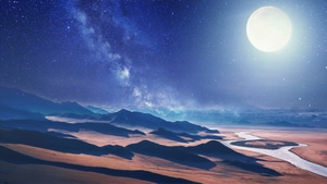 Moon, Night, Desert, Artist, Artwork, Digital Art, 4K wallpaper