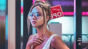 Blonde, Girls, Artist, Artwork, Digital Art, Neon, Glasses, 4K wallpaper