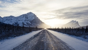 Mountains, Winter, Road, Nature, 4K wallpaper