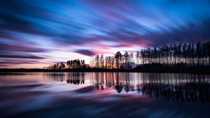 Outdoor, Sunset, Sweden, Reflection, Trees, Nordic, Body of Water, Long exposure, Sunlight, 4K wallpaper