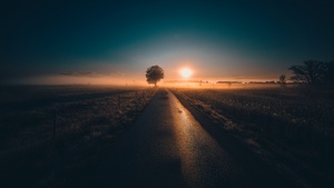 Sunrise, Sweden, Landscape, Road, Countryside, 4K wallpaper