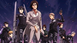 Attack on Titan, Character poster, Mikasa Ackerman, Eren Yeager, Levi Ackerman, Hange Zoe, Armin Arlert, Final season, 4K wallpaper