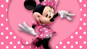 Minnie Mouse, Disney, Cartoon, Pink background, Polka dots, Pink Heart, Girly backgrounds, 4K wallpaper