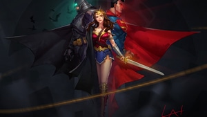 Batman, Superman, Wonder Woman, Superheroes, Pixiv, Artwork, 4K wallpaper