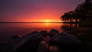 Roxen Lake, Sunrise, Morning sky, Nordic, Landscape, Outdoor, Rocks, Summer, 4K wallpaper