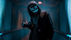 Mask, Photography, Camera, Neon, Anonymus, 4K wallpaper