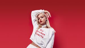 Bebe Rexha, Red aesthetic, American singer, 4K wallpaper