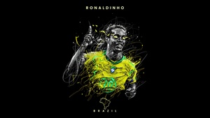 Ronaldinho, AMOLED, Brazilian Football Player, Black background, Fan Art, 4K wallpaper