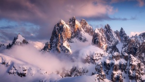 Mountain Peak, Snow, Winter, Clouds, Scenic, 4K wallpaper