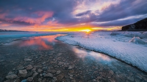 Ocean, Rocks, Nature, Sunset, 4K wallpaper