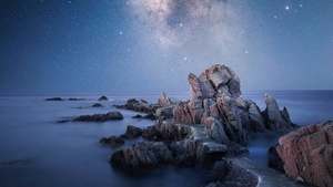 Seascape, Milky Way, Astrophotography, Night, Starry sky, Coast, Beach, 4K wallpaper